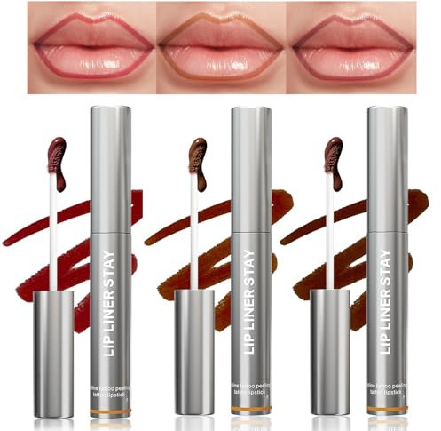 XdealCozyxc 3 Pcs Lip Liner Stain Peel Off, Detachable Lip Liner Set 3 Colors, Cold Rose & Orange Brown & Black Brown