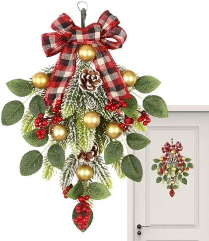Weihnachtsgirlande in Tropfenform für Fenster, künstliche Wintergirlande, Weihnachtskränze, Treppendekoration, Bauernhaus-Weihnachtsgirlande, Ornament-Aufhänger