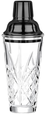 Dzmuero Cocktail Shaker, Cocktailshaker, Edelstahl Shaker cocktail, Cocktail shaker glas, Glasmixer, Edelstahl-Deckel, mit Filterschicht, versiegelt und langlebig, für Haus und Bar (Schwarz)