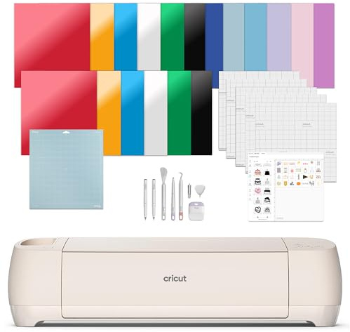 Cricut Explore 4 – Intelligente Schneidemaschine (Seashell) | Verlobungs-Paket – enthält Smart-Vinyl, Karton, Transferband, Aufbügeln HTV, Matte, Stifte, Werkzeugset und 25 Bilder in der Design Space