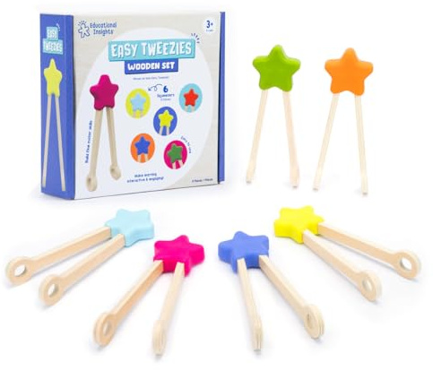 Learning Resources Conjunto de 6 Pinzas Divertidas de Madera Easy Tweezies, Juguete Montessori, Desarrolla la Motricidad Fina y la Coordinación, Recoger y Clasificar Regalo Niño y Niña 3 4 5 Años +
