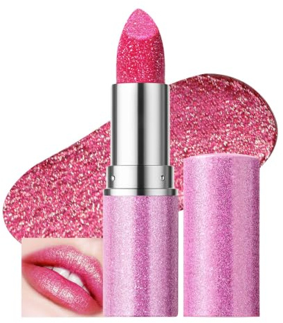Prreal Sparkling Lipstick Moisturising,Glitter Lipstick,04 | Long-Lasting Waterproof,Metallic Not Stick Cup Chameleon Shine Lip Balm Makeup, 04 Rose Red