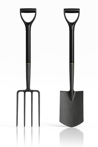 RANRHA Garden Fork & Spade Set – Heavy Duty Carbon Steel Tools with D-Grip Handles – Rust-Resistant, Durable & Ergonomic for Digging, Turning, Planting & Soil Work