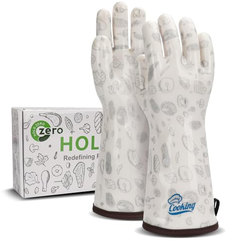 HOLDZERO Oven Gloves with Fingers Heat Resistant Waterproof Long Sleeve for Cooking Grilling Baking Barbecue in Kitchen for Men & Women White Medium