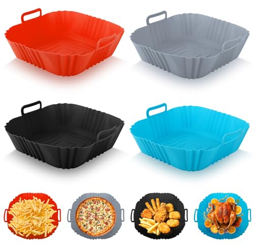 4 Piezas Molde Silicona Freidora de Aire,Bandeja Accesorios para Freidora sin Aceite,Molde Silicona Freidora de Aire Sin Aceite,Recipientes Cuadrado Cesta Utensilios para Microondas,Horno