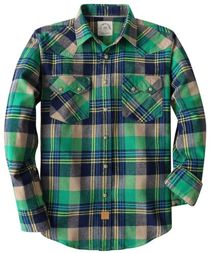 Dubinik® 6.3 oz Chemise Flanelle Homme Western Cowboy Manches Longues Carreaux Vintage Casual Bouton à Pression Double Poche