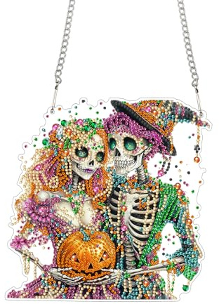 Bimkole 5D Diamond Painting Anhänger Totenkopf, Hängende Diamantkunst Diamant Malsets, Diamond Painting Kit Halloween, Fensteranhänger Deko für Zuhause Garten Tür & Außenbereich 20x20 cm