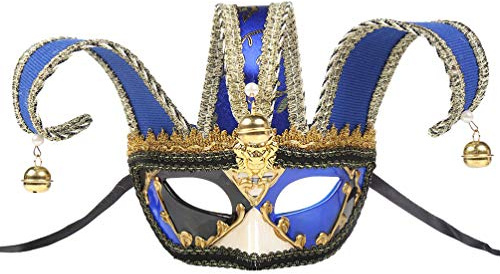 UKCOCO Style Party Half Face Mask: Blue Carnival Party Mask Half for Men, Carnival Costume Accessory, Christmas Masquerade, Fancy Ball Dress Up, Halloween Cosplay