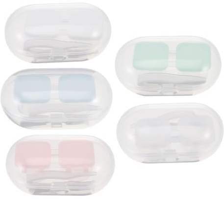 Mikinona 5 Sätze Kontaktlinsenbehälter mit Druckverschluss Kompakte Aufbewahrungsboxen für Kontaktlinsen Transparent Auslaufsicher Leicht für Reisen Gemischte Farben