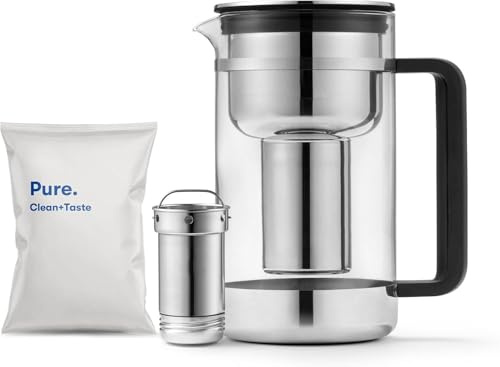 Purifier Grande, Caraffa Filtrante Brevettata in Vetro e Acciaio Inox, 2.8L, Sacchetto di ricarica del filtro