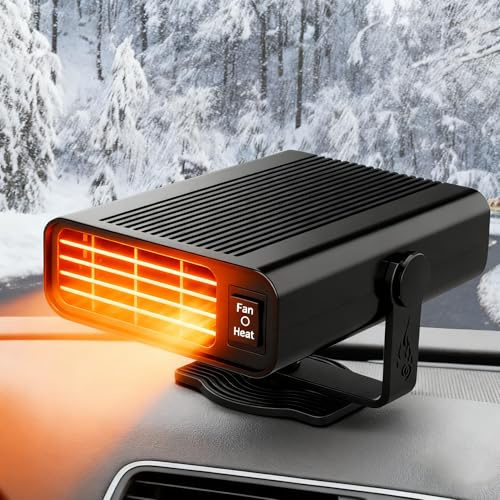 RosyFate Heizlüfter Auto, Auto Heizung, 12v Heizung, Tragbarkeit 2-in-1-Funktion, Einstecken in Zigarettenanzünder 360°Drehbar Autoheizung, für Windschutzscheibe Entfroster Demister