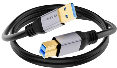 Werkybay 50 cm USB B 3.0 skrivarkabel, USB-A hane till USB typ B hane, data 5 Gbps superhastighet, 0,5 m laddningskablar för dockningsstation, USB 3.0 Hub, extern hårddisk, skanner, skrivare etc.