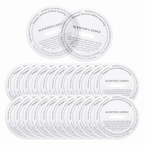QUARKZMAN 60 Stück Kerzenstaubschutzdeckel 5.5cm/2.2 Transparente | Kerzen Tropfschutz Deckel, Runde Bedruckte, Zubehör Buchstabenmuster, Für Bastel Duftherstellung Gläser Boxen Verpackung