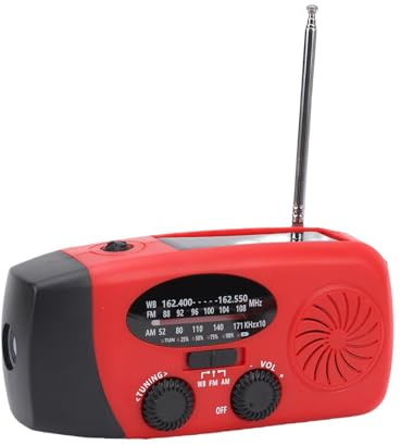 SEAFRONT Hand Kurbelradio, AM/FM/NOAA Notfallradio, Solar Wetterradio Tragbar, 2000 MAh Powerbank IPX3 Wasserdicht, 50 Stunden Radiowiedergabe Solar Radio für Camping, Notfallgebrauch