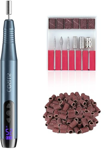 COSLUS C51 Kabellos Tragbar Elektrischer Nagelfräser: Elektrische Nagelfeile für Gelnägel 35000 u/min Nail Drill mit LED-Display & 25 Geschwindigkeiten für Nägel & Acrylnägel portabel, Blaugrau