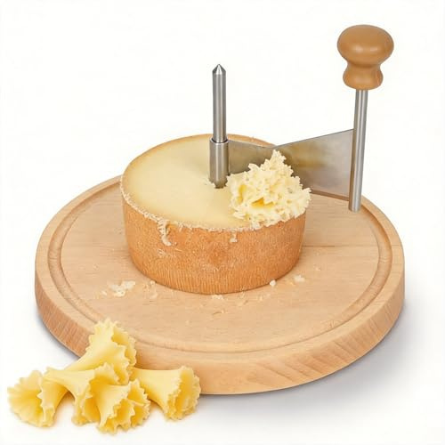 Cheese Curler Wheel Cheese Shaver for Tête de Moine Flower Wooden Base Stainless Steel Blade Cheese Curler Slicer Chocolate Cutting Tool for Restaurants Cafes Dessert Shops Home Gifts