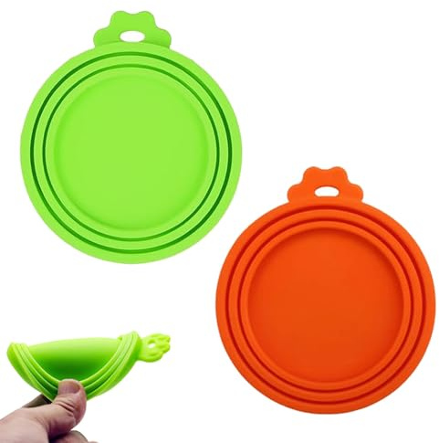 LeeQunQ 2 PCS Can Lids for Tins, Dog Tin Can Covers Lids, for Dog & Cat Food Storage, Bpa Free Fit 3 Standard Size(Orange, Green)