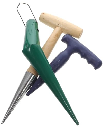 NUOBESTY Set da 3 Perforatori Manuali per Giardinaggio Manico in Legno Strumenti per Piantare e Scavare Terreno Seminatrice Resistente in Acciaio Inox per Trapianto e Coltivazione in