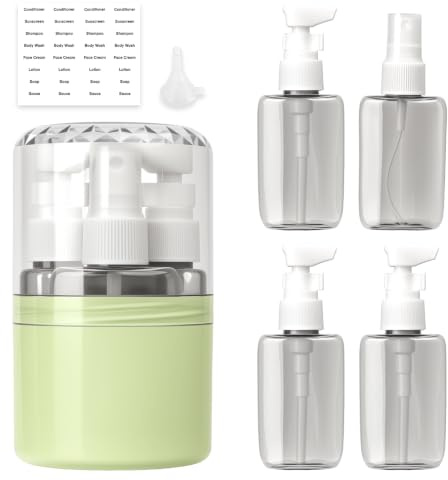 Xiuxhae Bolsas De Viaje Dunkle 4-en-1 Set Rellenable, Botes Para Gel Y Champu Bomba 50ml Calcomanías Adhesivas, Viajes Accesorios Estable Impermeable Antifuga, Esenciales Viaje Oficina Avión (Verde)