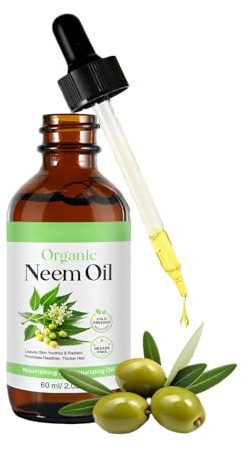 Bio Neemöl Rein & Natürlich 60ml,Kaltgepresstes Haaröl & Gesichtsöl für Anti-Falten & Kopfhaut Pflege, für Gua Sha Gesichtsmassage,Hair Oiling und Nagelhautöl,100% Körperöl