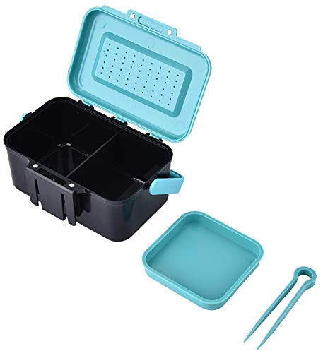 MechKit Fishing Bait Box Live Bait Storage Case, 13 × 9.5 × 6.5 cm Portable ABS Plastic with Tweezers and Breathable Lid