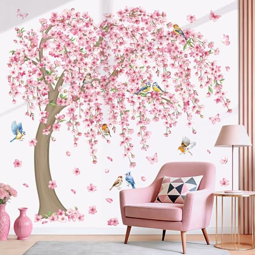 decalmile Pegatinas de Pared Flor de Cerezo Vinilos Decorativos Arbol XXL | Calcomanías para Pared Pegar y Despegar, Adhesivos Pared Removibles y Seguras, Adhesivos Decorativos pared Colores Vibrantes