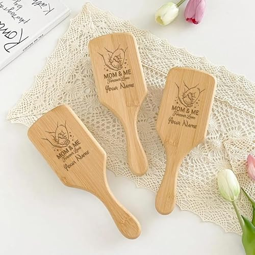 Cepillo de pelo de bambú personalizado para el crecimiento del cabello, cerdas de bambú natural grabadas a mano, cepillo para desenredar el pelo de madera para masajear el cuero cabelludo, para el día