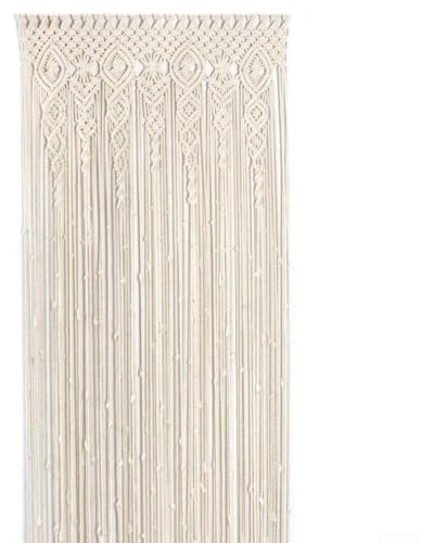 Tapiz de cortina de puerta tejido manual, macramé para colgar en la pared para ventana, puerta, decoración de fondo de boda, tapiz tejido hecho a mano es beige (90 x 180 cm)