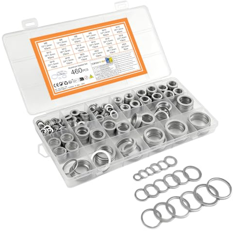 460 Stk Aluminium Dichtringe Set M6‑M24 für Auto‑ und Sanitärreparatur | Dichtungs‑Unterlegscheiben geeignet für Ölablassschrauben, Hydraulik und Sanitär