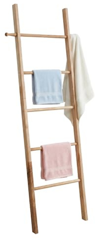 Relaxdays Escalera para Toallas de Madera de Nogal, Natural