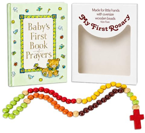 Baby Katholische Taufgeschenk Set inkl. erster Rosenkranz und erstes Gebetsbuch für Babys, perfekte Taufe, Taufe, Dusche