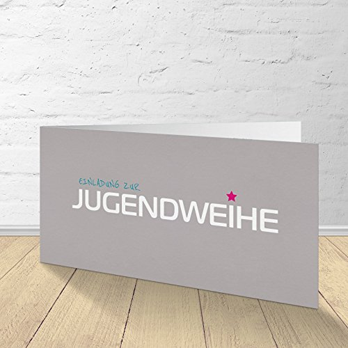 5 Karten zur Jugendweihe mit Umschlägen, Motiv Stern, Einladungskarten zur Jugendweihe, Klappkarten im Set zu 5 Stk.