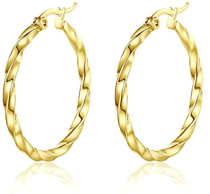 Yumay 9CT Gold Plated Twisted Creole Hoop Earrings for Girls or Womens 30mm Hoop