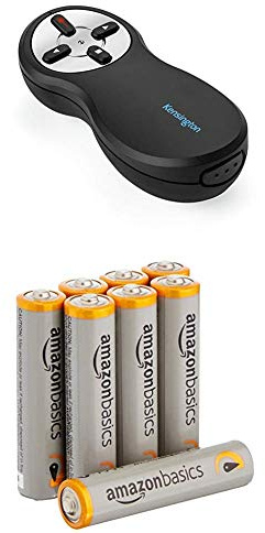 Kensington 33374EU Wireless 2.4Ghz USB Presenter plus Rotem Laser; Kompatibel mit PowerPoint ™ / KeyNote ™ mit Amazon Basics Batterien