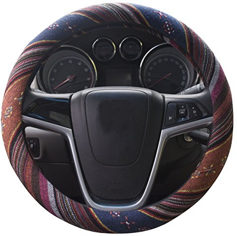 Copertura del volante automobilistica del panno di lino grezzo di stile etnico 2018 Copertura antintrusione automatica dell'automobile di assorbimento di slittamento e del sudore (F)