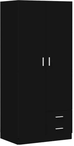 vidaXL Garde-Robe Armoire à Vêtements Armoire de Rangement avec 2 Portes et 2 Tiroirs Organisateur Chambre à Coucher Maison Noir 80x52x180 cm Aggloméré