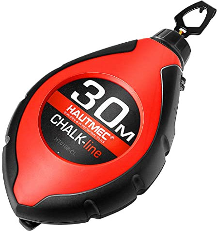 HAUTMEC Pro Compact Chalk Line,30m/100ft Chalk Reel/Box,6 Ratio Speed Winding,Bold Chalk Line & Integrated Handle Release,for Carpenters and Builders HT0108-CL