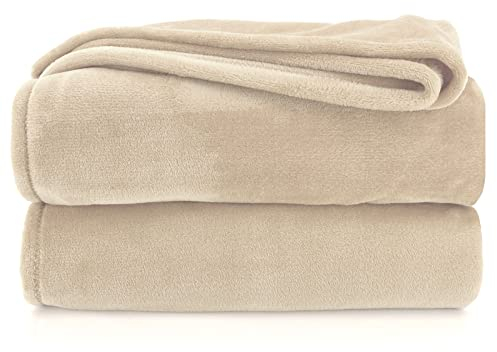 heimtexland Kuscheldecke flauschig Flanell Wohndecke warm Oekotex Tagesdecke Überwurf Sofadecke fusselfrei Fleecedecke Super Soft XL Decke 150x200 cm Typ380 Sand beige