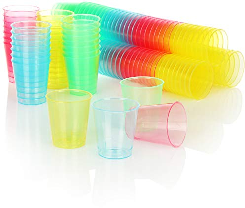 com-four® 120x Vasos de chupito reutilizables aptos para lavavajillas de plástico - ideales para tiros y reutilizables (120 piezas - colorido)
