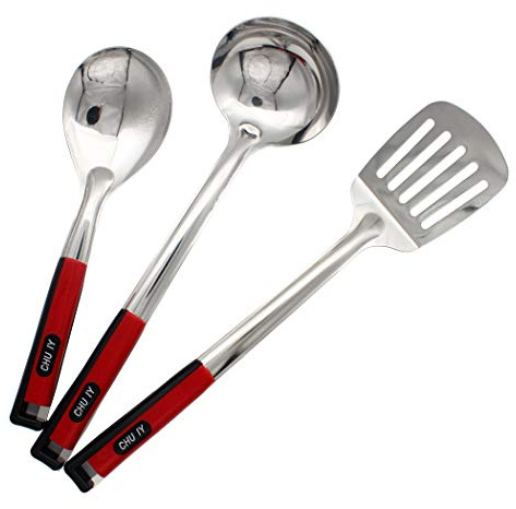 Abcsea 3 Pièces Accessoires Set de Cuisine, Cuillères de Cuisine, Spatules Cuisine INOX, Ustensiles de Cuisine INOX, Gadgets de Cuisine (Groupe 1)