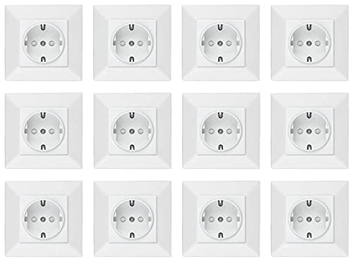 Voxura Concept Komplett Set 12x Schuko Steckdose mit erhöhtem Berührungsschutz + 12x Abdeckrahmen 1-fach 50 x 50 mm weiß