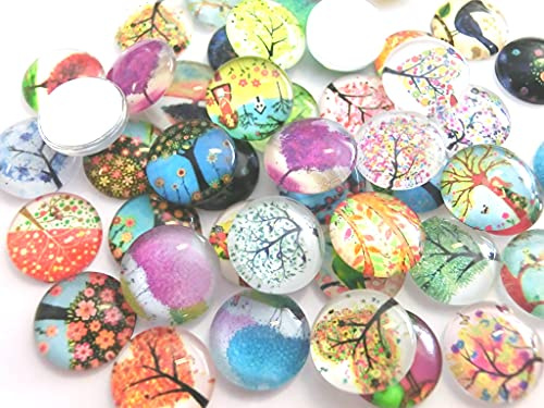 50 Glas Cabochons 12mm Baum des Lebens rund #107