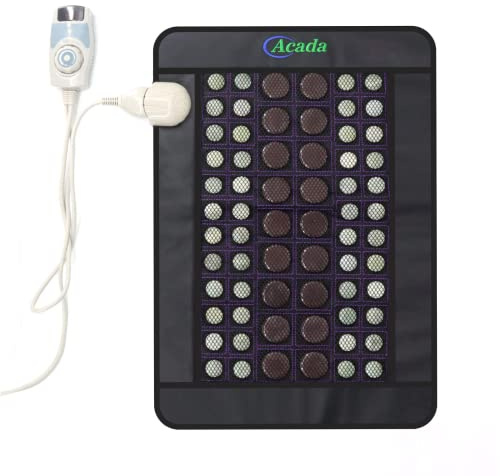 ACADA Tappetino riscaldante a infrarossi, 58,6 x 40,6 cm, con giada naturale e tormalina, per schiena, vita e gambe, tappetino a infrarossi Hot Stone con controller intelligente e spegnimento