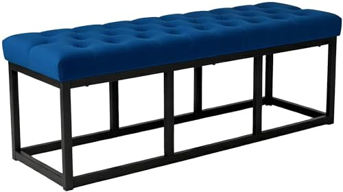 CLP Sitzbank Polson, modern, schwarzes Metallgestell, gestepptes Samt, Bodenschoner, für Wohnzimmer, Flur oder Schlafzimmer Farbe blau Größe 120 cm