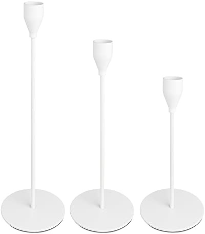 Ideen mit Herz Kerzenhalter für Stabkerzen | Kerzenständer in 23 cm, 28 cm und 33 cm Höhe | Fuß Ø 10cm | 3 Stück (weiß)
