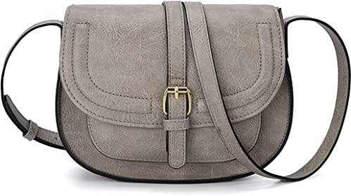 AFKOMST Umhängetasche für Damen, kleine Umhängetasche und Umhängetasche, Vintage-Sattelhandtaschen, veganes Leder, hellgrau