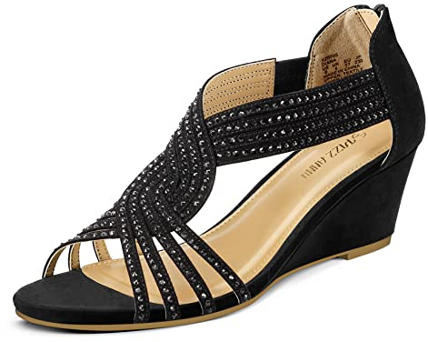 PIZZ ANNU Sandalias Mujer Verano con Tacón de Cuña Diamante de Imitación Zapatos Moda Punta Abierta Elegante Boda Fiesta Damas Zapatos