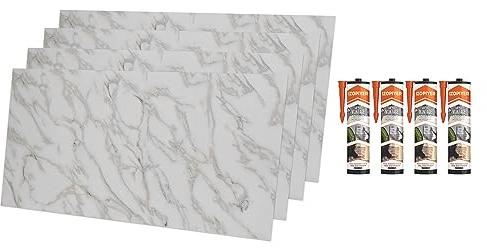 IZODEKOR Rivestimento Murale Aspetto Marmo - 4x pannelli + 4x adesivi di montaggio - Alternativa Piastrelle Bagno/Cucina, Pannelli Pareti Doccia, Posteriori Cucina | Calacada