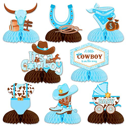 Babyparty-Tischdekorationen für Jungen, blaue Babyparty, Wabenaufsätze, Dekorationen für Junge, ein kleiner Cowboy ist auf dem Weg Babyparty-Dekorationen, Wild West Cowboy Rodeo Thema Tischdekoration