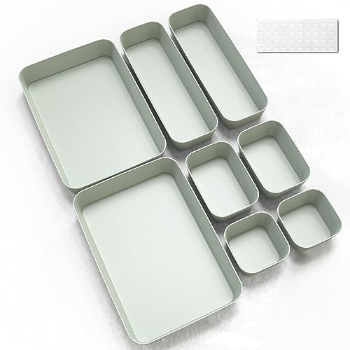 Schubladen Organizer Box 8Stk Organizer Schubladen Ordnungssystem Küche Badezimmer Kosmetik Gewürz Aufbewahrung Organisation Drawer Kunststoff Büro Schreibtisch Trenner mit Silikonmatten (Grün)
